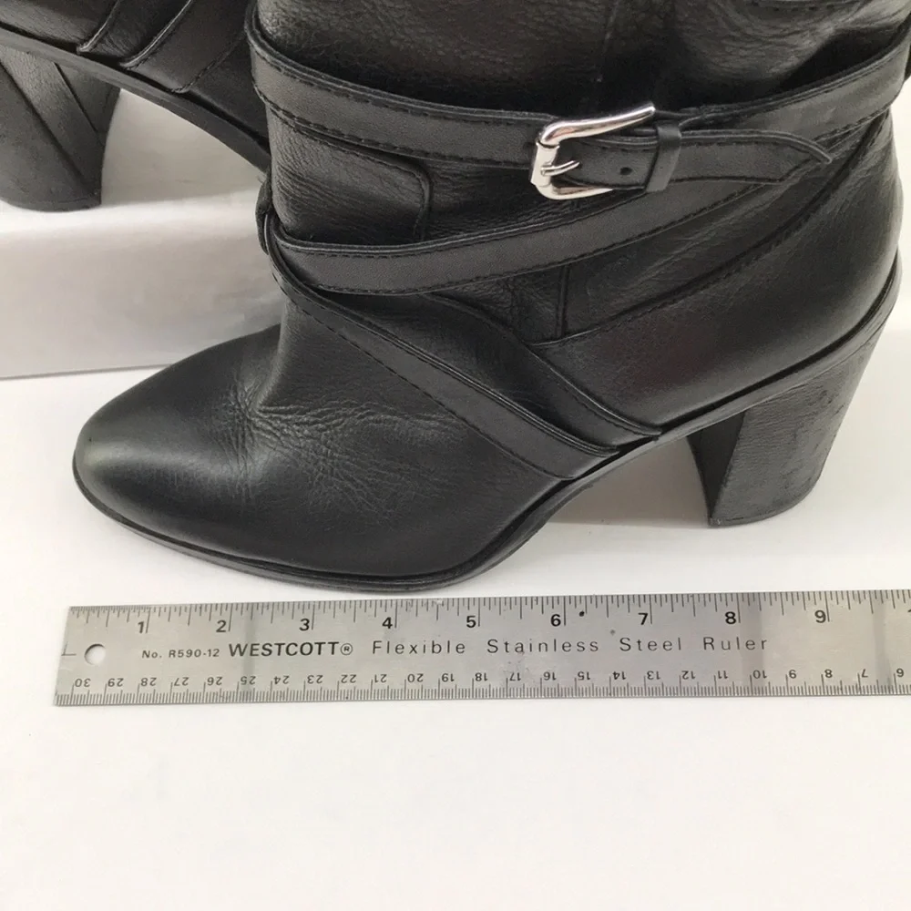 VINCE CAMUTO VC-Gravell Womens Black Ankle Heel Leather Buckle Side-Zip Boots—8M